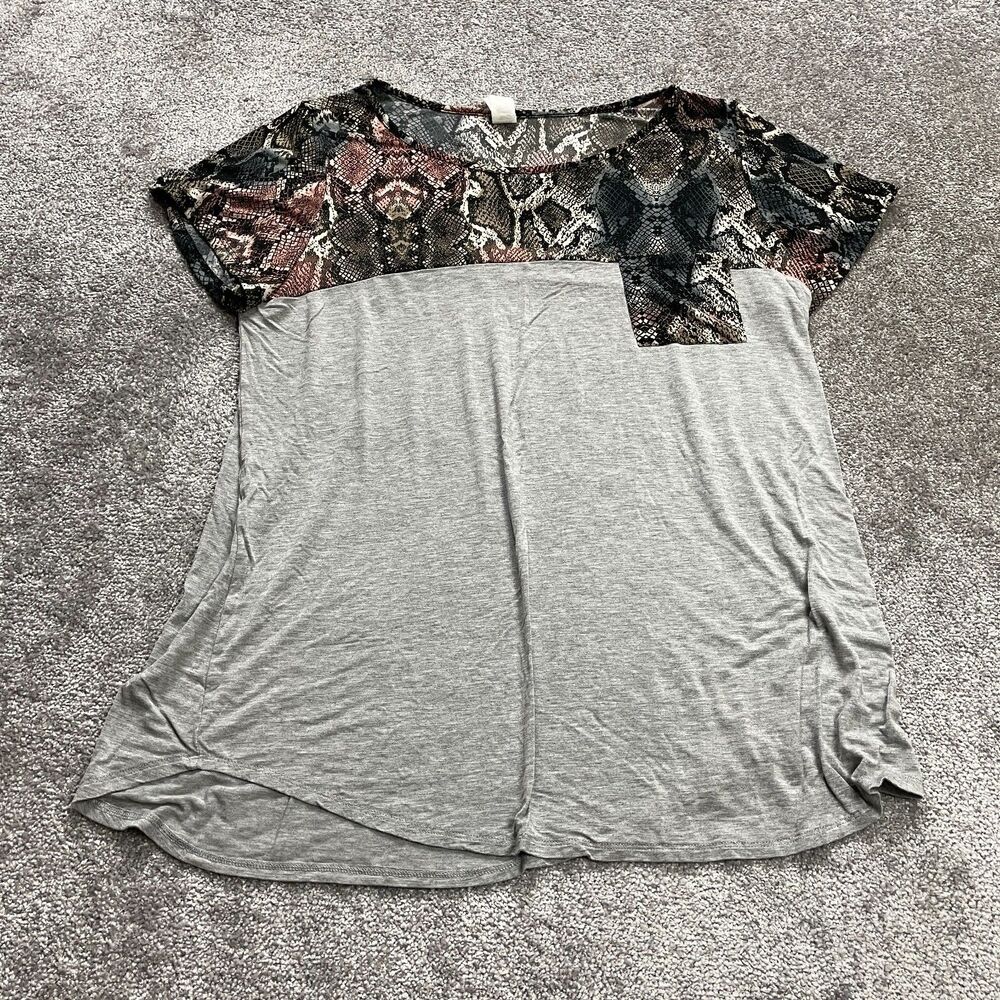 Lovely J Shirt Womens 3XL Gray Short Sleeve Casual Ladies Top Lounge Polyester
